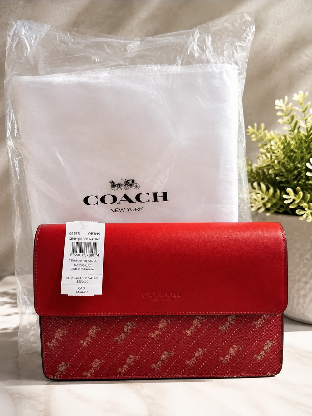 Coach Red Leather and Monogram Crossbody Bag